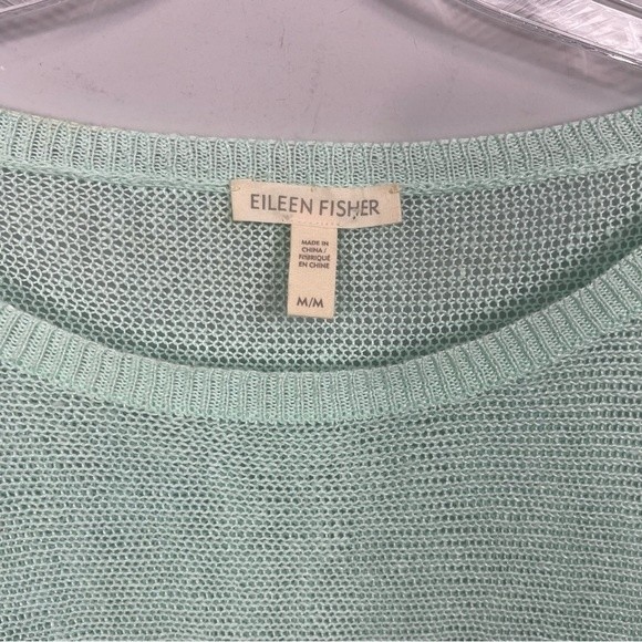 Eileen Fisher Organic Linen Open Knit Top M Boxy Slouchy Dolman Sleeve Sweeter - Picture 7 of 15